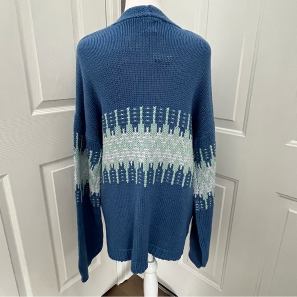 Freshman 1996 Blue Bohemian Fair Isle Medium‎ Cardigan Duster Raglan Sleeves NWT - Picture 4 of 12